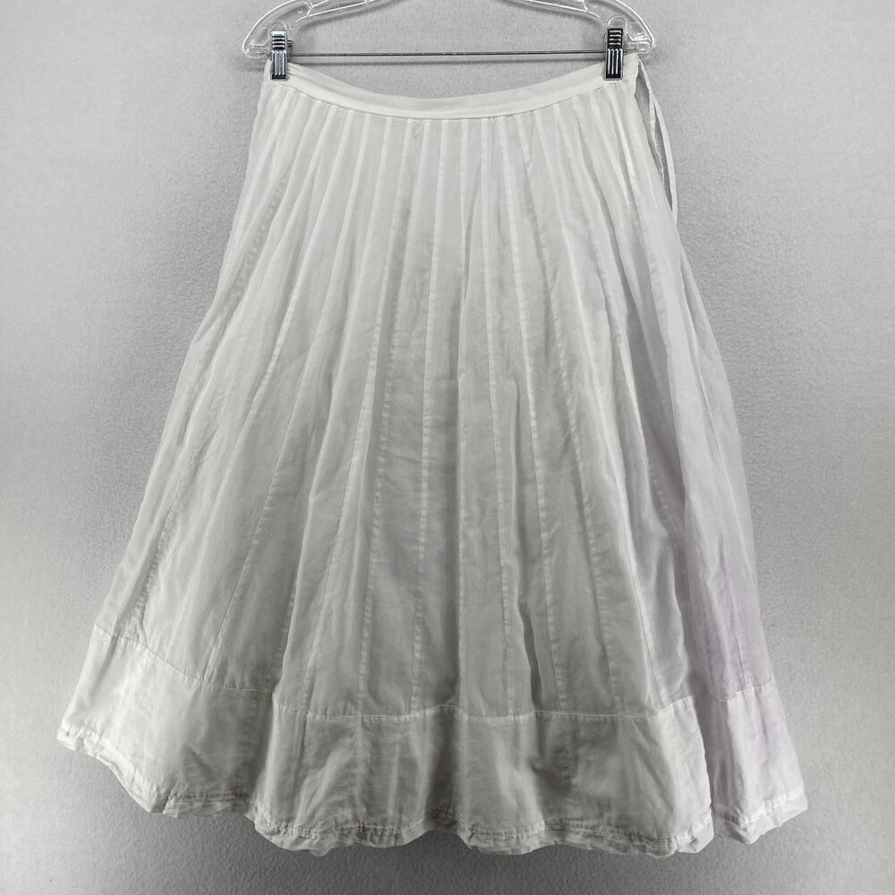 EILEEN FISHER Skirt S Cotton Gauze Gored Tiered Lined Drawstring A-Line White